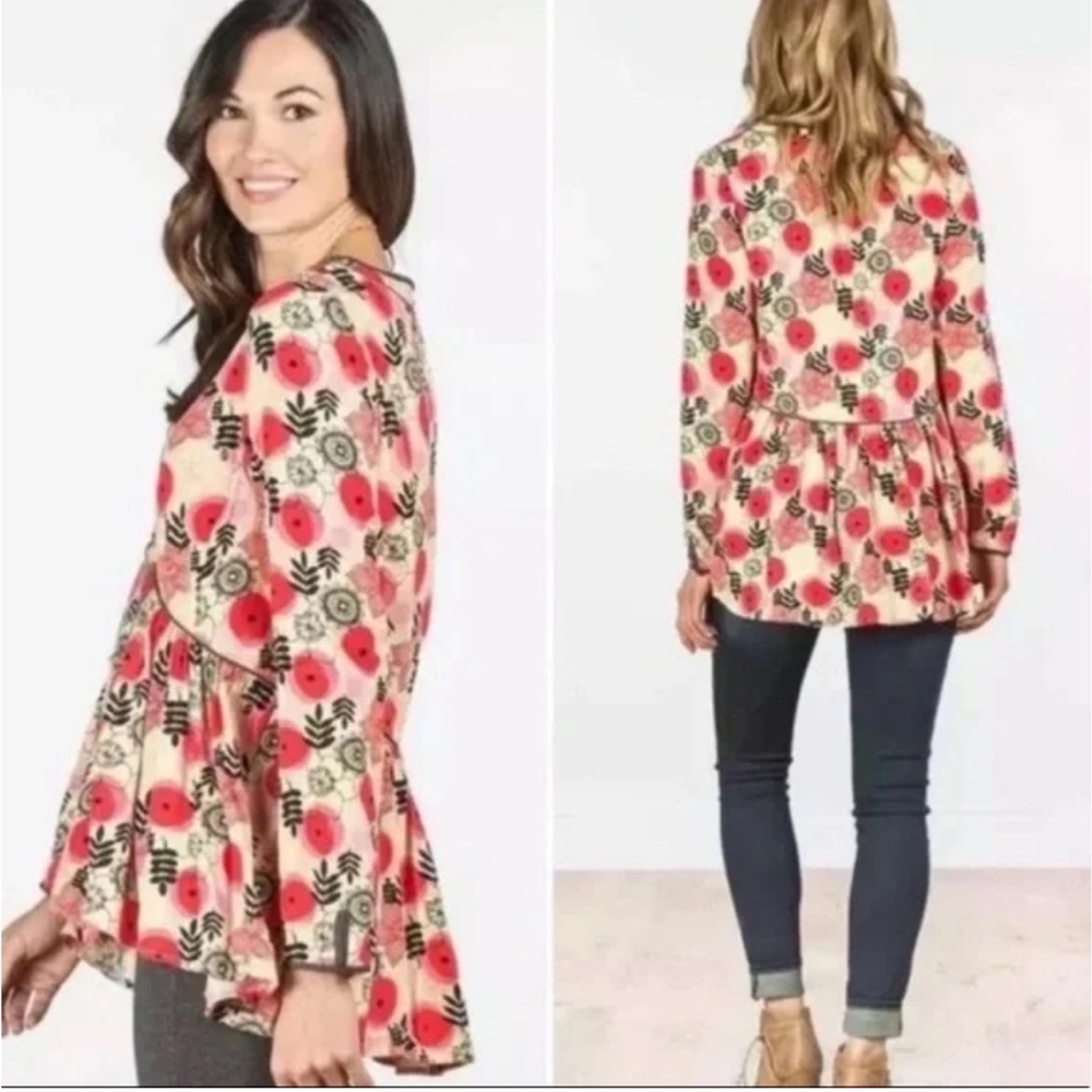 Matilda Jane Cream and Red Floral Peplum Blouse
